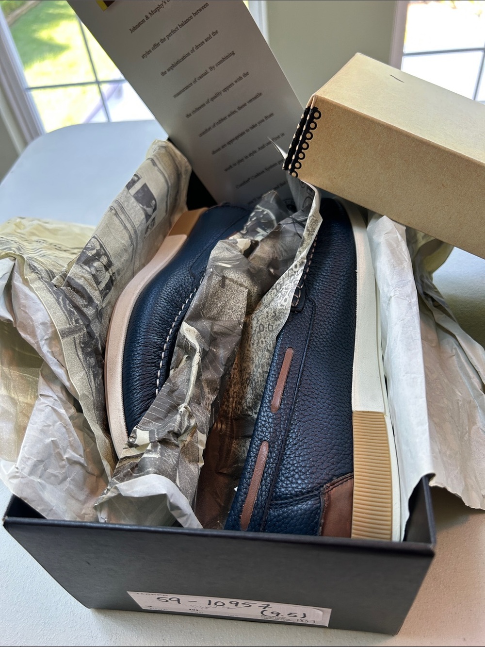 Johnston & Murphy Navy Leather Slip-On Moccasins with Tan Accents - Picture 9 of 9